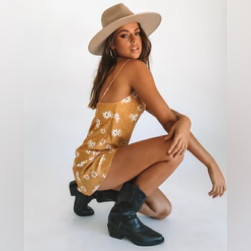 Gold flower mini dress